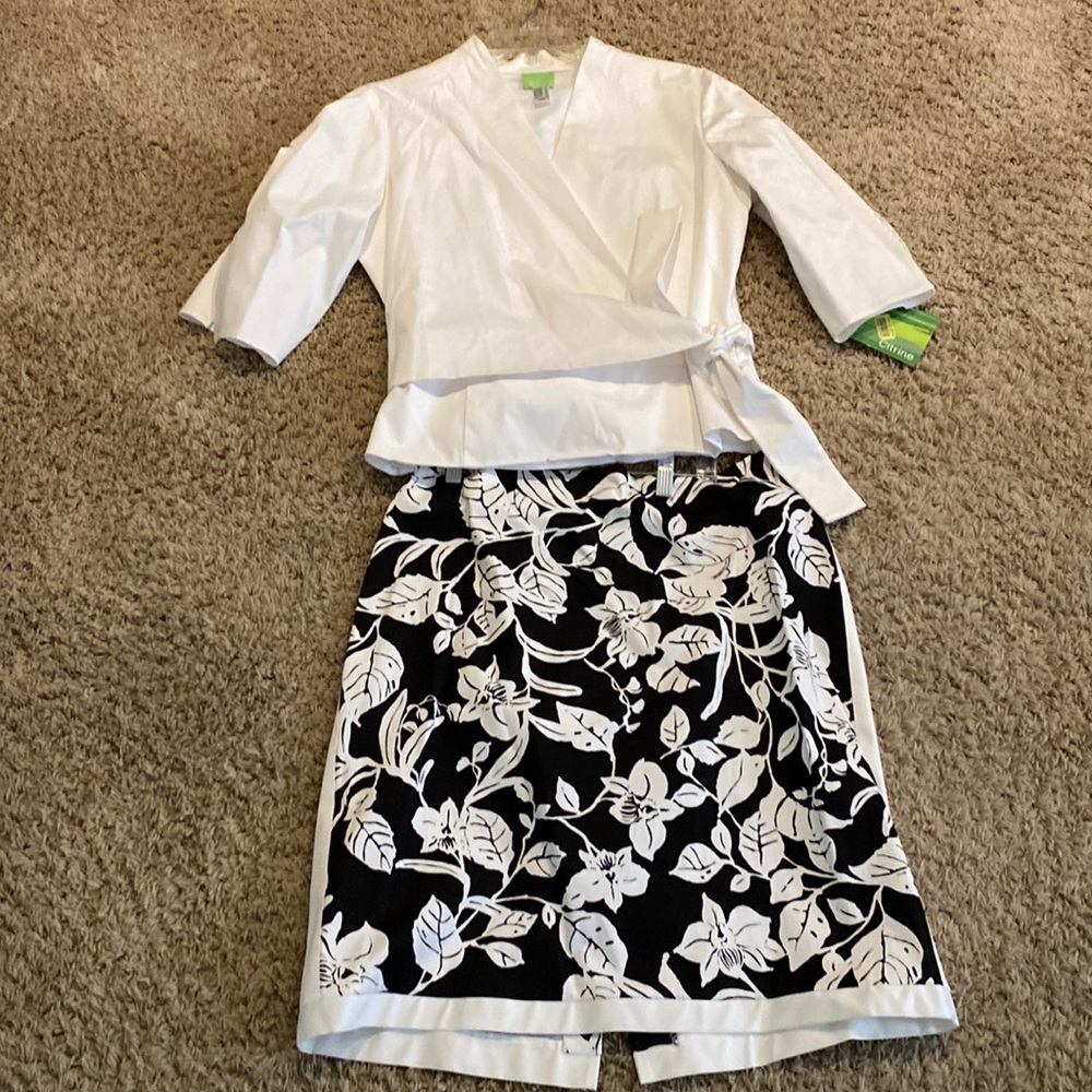 Citrine white top with black/white skirt set